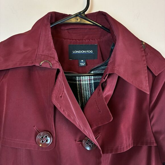 London Fog Women’s Belted Trench Coat Garnet Red Zip Out Liner Size Medium - Picture 2 of 7